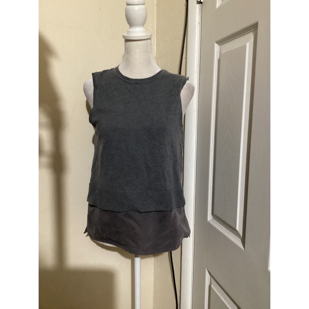 Kaufmanfranco Womens Charcoal Grey Mixed Media Knit Sleeveless Full Zip Back S